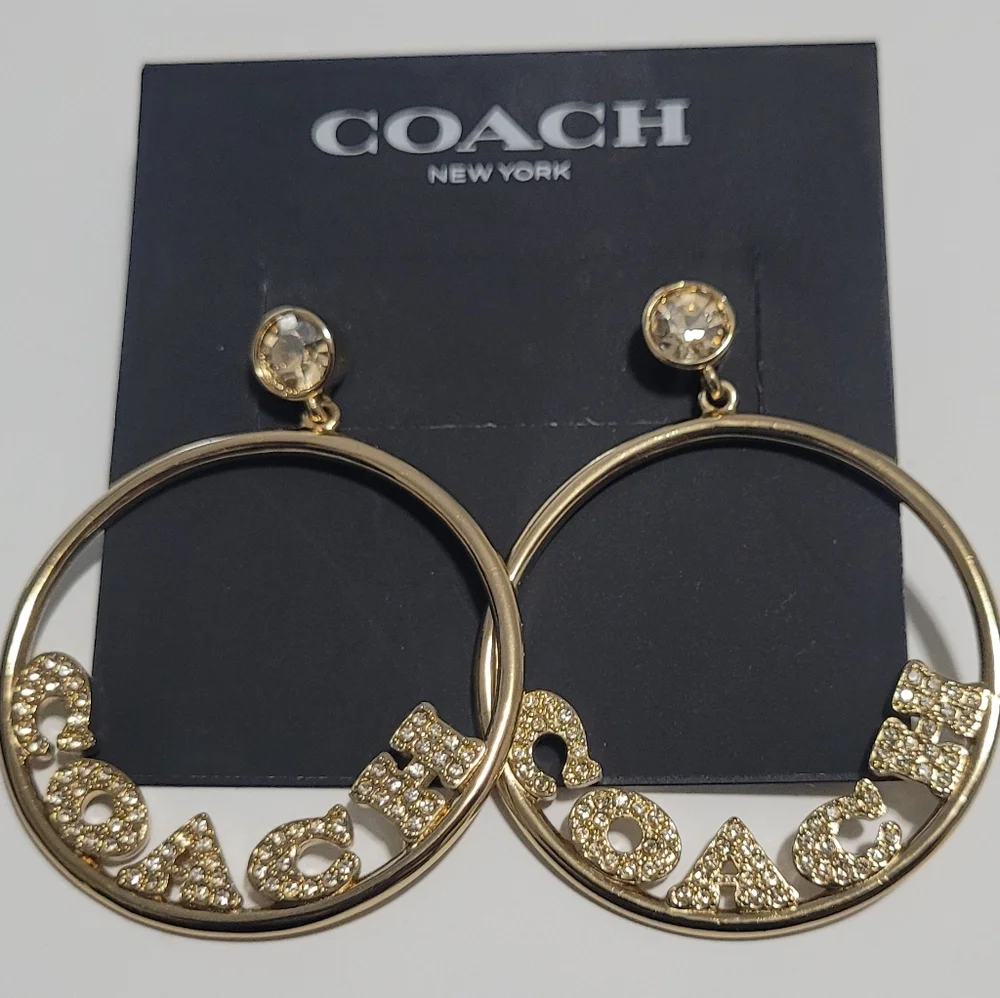 Coach Gold Signature Hoops With Crystal Accents - Picture 2 of 2